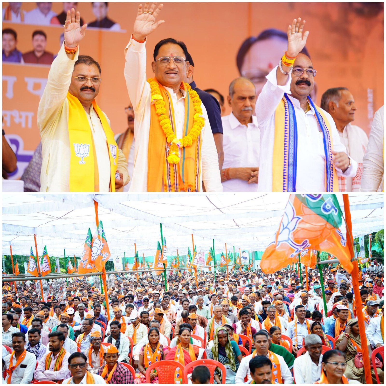 संतोष पांडेय के नामांकन में शामिल हुए दिग्गज*मुख्यमंत्री विष्णु देव साय,प्रदेश प्रभारी नितिन नबीन, प्रदेश अध्यक्ष किरण देव उपमुख्यमंत्री अरुण साव,विजय शर्मा सहित नामांकन में शामिल हुए कई नेता*<br>*सभी ने कहा मोदी जी को चुनने संतोष पांडे को प्रचंड बहुमत से जिताए* 1 InShot 20240404 192627162