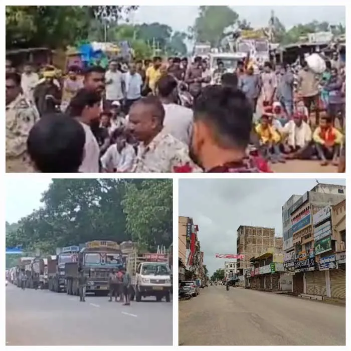 भारत बंद के दौरान छत्तीसगढ़ में मिला-जुला असर, कवर्धा और बस्तर में सड़कों पर उतरे लोग 3 भारत बंद