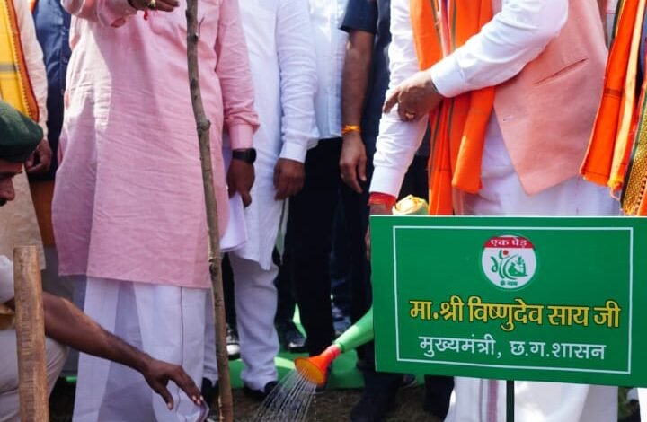 मुख्यमंत्री विष्णु देव साय ने एक पेड़ मां के नाम अभियान के अंतर्गत लगाया केसर आम का पौधा