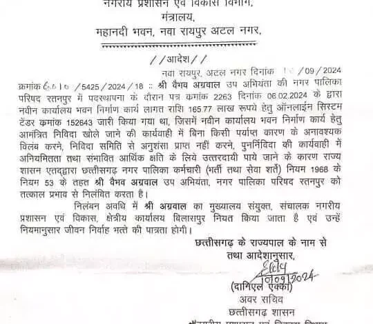 नगरपालिका भवन टेंडर में अनियमितता, 3 अधिकारी निलंबित आदेश जारी