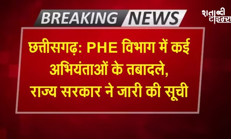 छत्तीसगढ़: PHE विभाग में कई अभियंताओं के तबादले, राज्य सरकार ने जारी की सूची