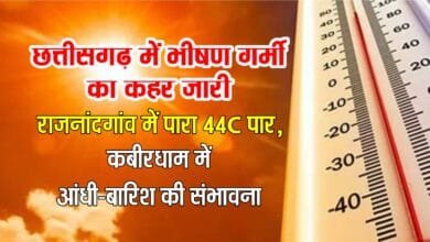 छत्तीसगढ़ में भीषण गर्मी का कहर जारी: राजनांदगांव में पारा 44°C पार, कबीरधाम में आंधी-बारिश की संभावना 12 छत्तीसगढ़ में भीषण गर्मी का कहर जारी: राजनांदगांव में पारा 44°C पार, कबीरधाम में आंधी-बारिश की संभावना