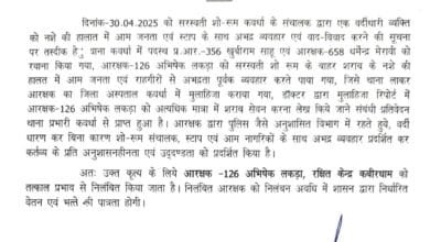 ड्यूटी के दौरान नशे में पाए गए आरक्षक को SP ने किया निलंबित