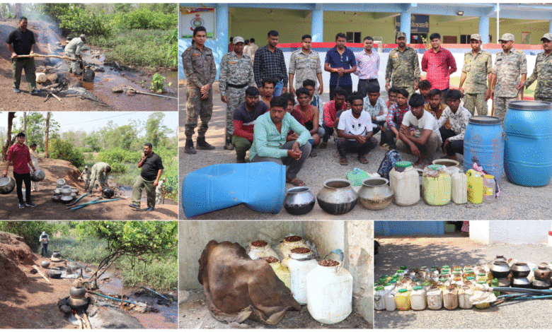 पुलिस की बड़ी कार्रवाई: 15 आरोपी गिरफ्तार, 300 लीटर कच्ची शराब और 1 टन से अधिक महुआ लाहन जब्त