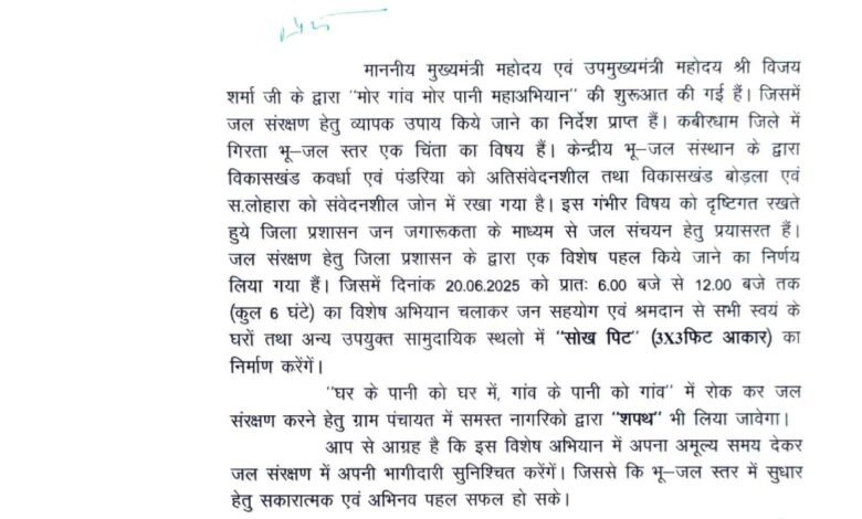 कलेक्टर गोपाल वर्मा की भावनात्मक अपील - ‘मोर गांव, मोर पानी’ अभियान में निभाएं सहभागिता 7 कलेक्टर श्री गोपाल वर्मा की भावनात्मक अपील - ‘मोर गांव, मोर पानी’ अभियान में निभाएं सहभागिता