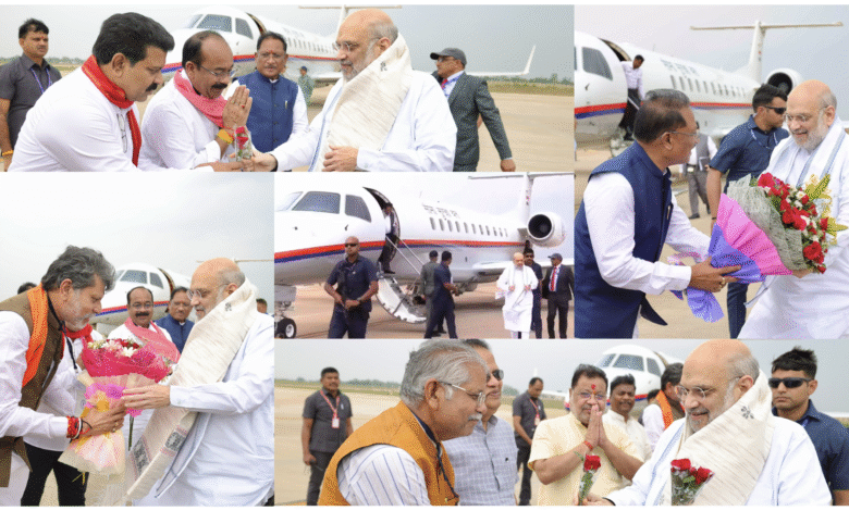 रायपुर दौरे पर पहुंचे केंद्रीय गृहमंत्री अमित शाह, नेशनल फॉरेंसिक साइंस यूनिवर्सिटी का किया भूमिपूजन