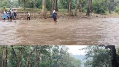 पुल की अभाव में जान जोखिम पर शिक्षा का सफर — उफनती नदी पार कर स्कूल जा रहे बच्चे, बाढ़ के बीच ‘नदी ही बना सहारा 1 photo output 3
