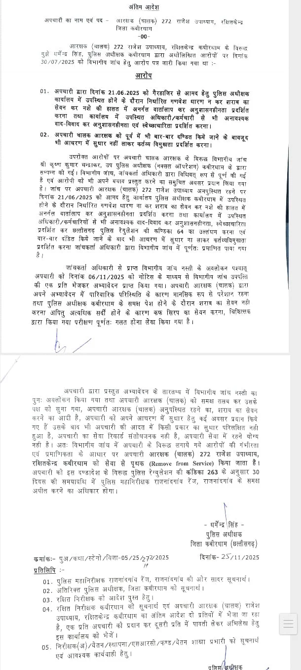 ड्यूटी के दौरान क्या हुआ था? कबीरधाम में तीन आरक्षकों की अचानक बर्खास्तगी ने किए कई सवाल खड़े !