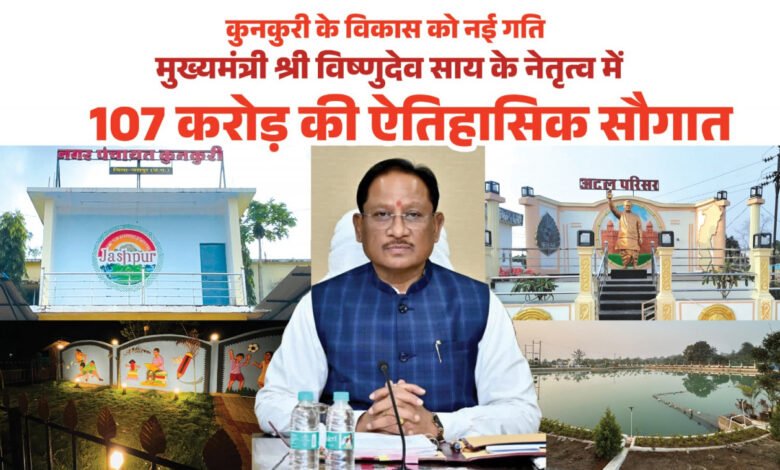 मुख्यमंत्री विष्णु देव साय ने कुनकुरी नगर को दी 107 करोड़ 32 लाख रुपये की ऐतिहासिक विकास सौगात