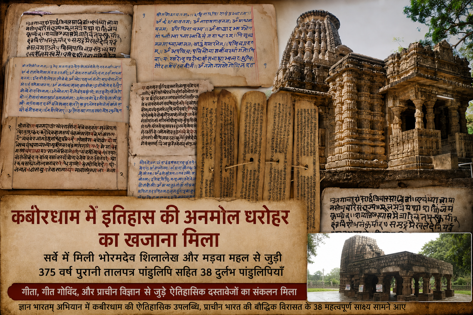 कबीरधाम में इतिहास की अनमोल धरोहर का खजाना मिला, सर्वे में मिली भोरमदेव शिलालेख और मड़वा महल से जुड़ी 375 वर्ष पुरानी तालपत्र पांडुलिपि सहित 38 जुड़ी दुर्लभ पांडुलिपियाँ 1 कबीरधाम में इतिहास की अनमोल धरोहर का खजाना मिला, सर्वे में मिली भोरमदेव शिलालेख और मड़वा महल से जुड़ी 375 वर्ष पुरानी तालपत्र पांडुलिपि सहित 38 जुड़ी दुर्लभ पांडुलिपियाँ