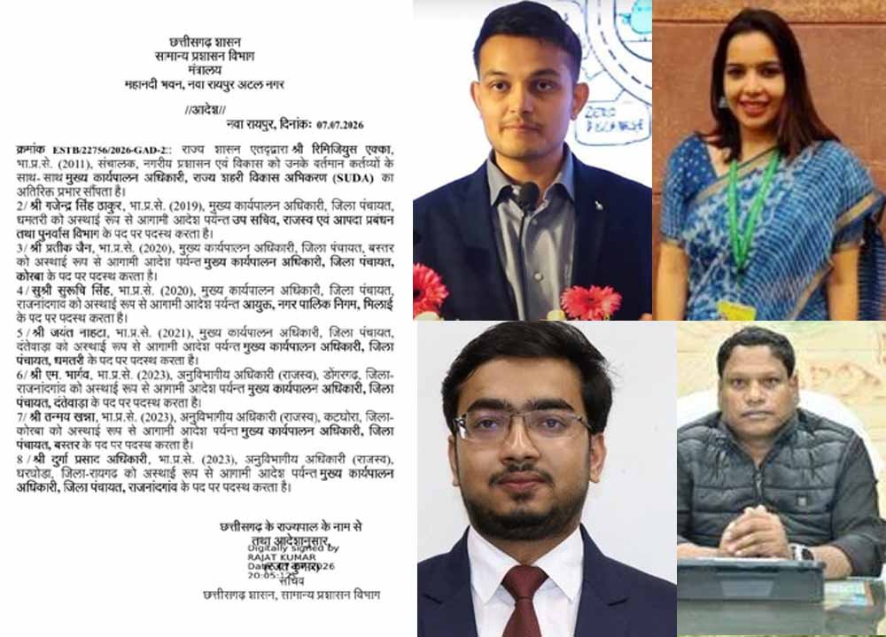 छत्तीसगढ़ सरकार का बड़ा प्रशासनिक फैसला, 5 जिला पंचायत CEO का ट्रांसफर, एक्का को मिली नई जिम्मेदारी 1 Chhattisgarh News 02 3 6