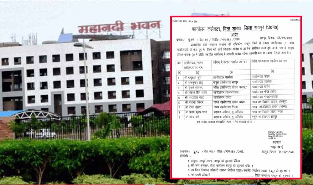 रायपुर प्रशासन में बड़ा बदलाव, कलेक्टर ने 9 तहसीलदारों का किया तबादला 1 Chhattisgarh News 11 3
