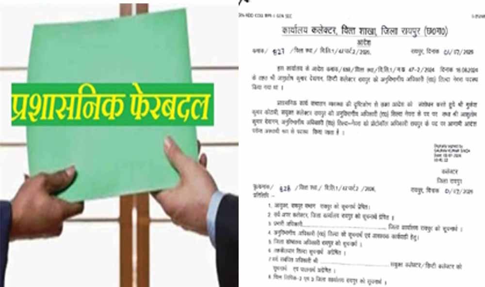 रायपुर कलेक्टर का बड़ा आदेश, तिल्दा-नेवरा को मिले नए SDM, आशुतोष देवांगन को नई जिम्मेदारी 1 Chhattisgarh News 12 1
