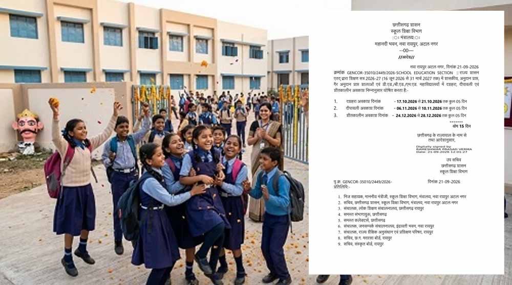 छत्तीसगढ़ में स्कूलों की छुट्टियों का ऐलान, दशहरा-दिवाली पर मिलेगा अवकाश 1 Chhattisgarh News 08 2 9